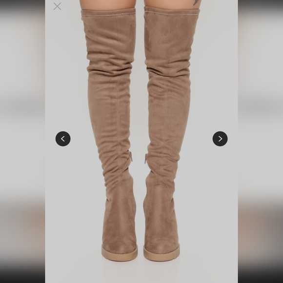 Fashion Nova Taupe Heeled Boots - Picture 2 of 4